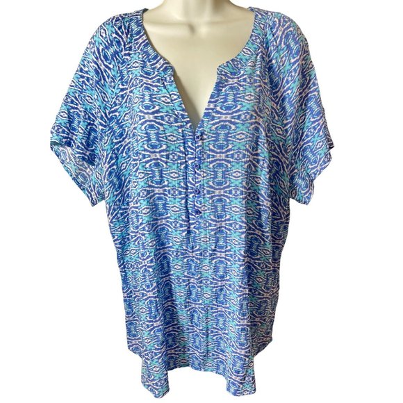 Kim Rogers Blue XOXO V-Neck 4 button Short Sleeve Womens Top 2X - Picture 2 of 8